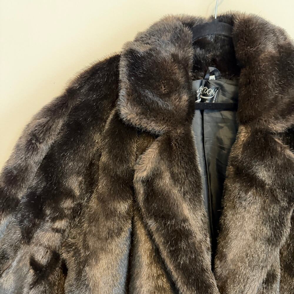 Vintage Shaytoon Faux Fur Coat Brown Plush Mob Wife Winter Luxury Formal England - Picture 8 of 15